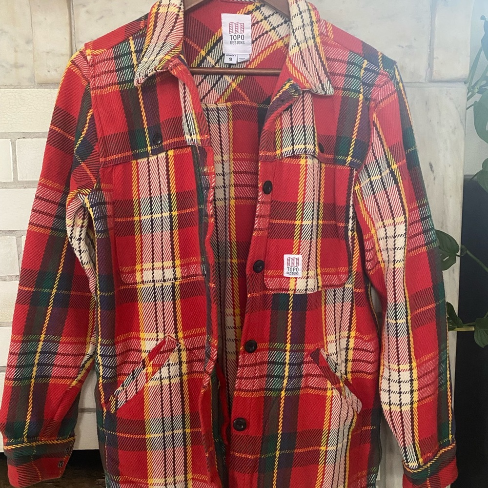 Topo Designs Red Plaid Jacket with Yellow & Green Accents